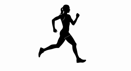 Female Runner Silhouette. Dynamic black icon of a woman jogging or sprinting, symbolizing fitness, sport, and active lifestyle.