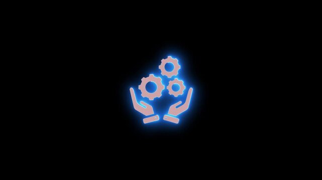 Abstract neon glowing responsibility with gear icon animation on black background