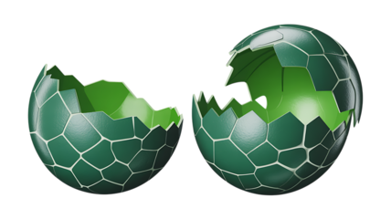 Cracked open green egg with vibrant interior, perfect for Easter or fantasy themed designs