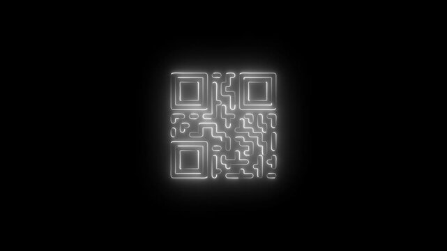 Neon line QR code animated lineal symbol icon. Scanning QR code symbol.