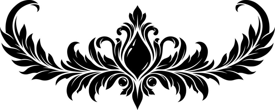 Stylized Victorian Gothic ornament with bead. Tattoo, ornamental design and decor element. Highly detailed and accurate lines for print or engraving