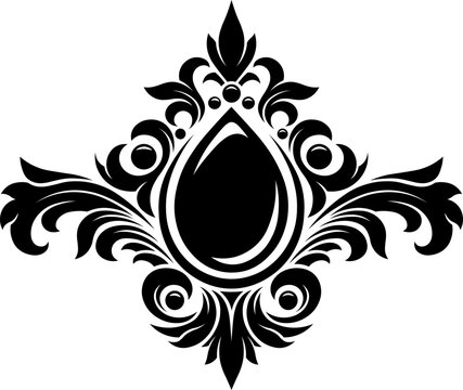 Stylized Victorian Gothic ornament with bead. Tattoo, ornamental design and decor element. Highly detailed and accurate lines for print or engraving