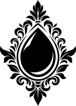 Stylized Victorian Gothic ornament with bead. Tattoo, ornamental design and decor element. Highly detailed and accurate lines for print or engraving