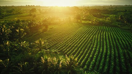 Farmland rows sunshine