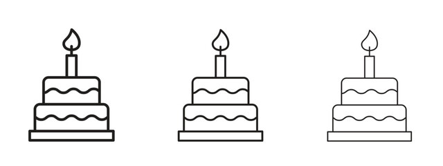 Cake birthday icon illustration. Editable stroke. Pixel perfect