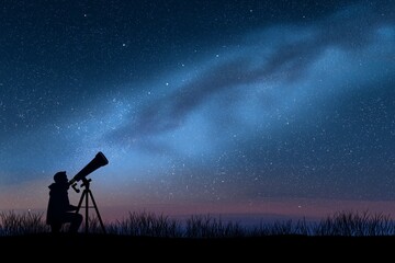 Astronomer Stargazes Beneath Milky Way Sky