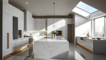 Contemporary kitchen and office interior design with new luxury furniture