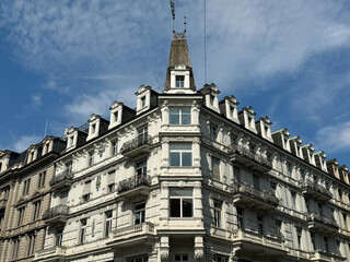 Prachtvolle Altbaufassaden im Bankenviertel von Zürich, Schweiz