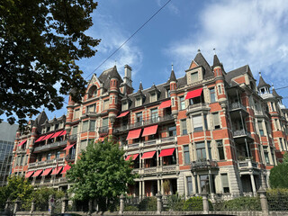 Prachtvolle Altbaufassaden im Bankenviertel von Zürich, Schweiz