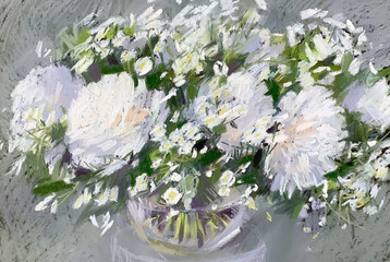 Pastel illustration of peony flowers bouquet.