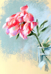 Pastel llustration of red peony flower.