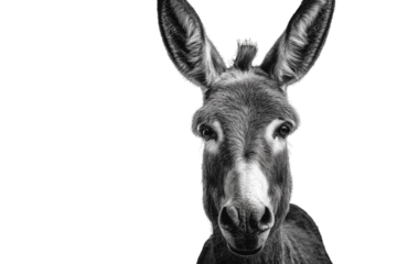 Close-up monochrome portrait of a donkey against a transparent background. background removed