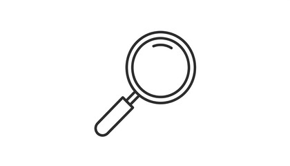 A simple, black-line drawing of a magnifying glass, perfect for representing search, investigation, or exploration.