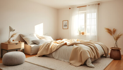 Luxurious and contemporary living room with a comfortable sofa, modern furniture, and natural light from a large window