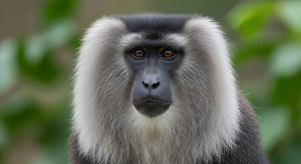 Obraz premium Portrait of a majestic lion-tailed macaque with striking fur and captivating gaze