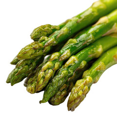 Close-up of a bunch of fresh, glistening green asparagus spears. background removed