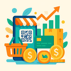 Fototapeta premium Online Shopping Growth and E-commerce Success with Mobile Payments and Digital Marketing Strategies