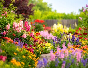 Obraz premium Vibrant garden path with colorful flowers