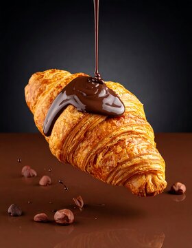 A croissant drenched in melted chocolate