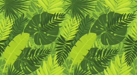 Tropical green leaves background seamless pattern.