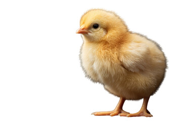 Obraz premium A fluffy yellow chick stands against a transparent background, showcasing its adorable features. background removed
