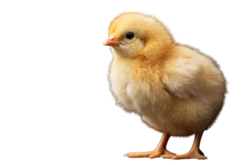 A fluffy yellow chick stands against a transparent background, showcasing its adorable features. background removed