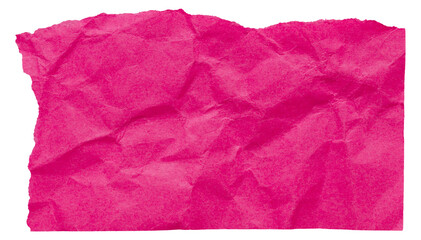 Ripped piece of fuchsia pink crumpled paper, isolated element to create collage in bright colors