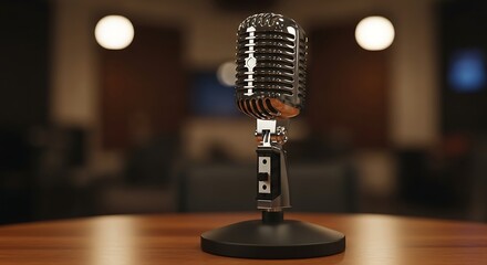 Vintage microphone on a wooden table capturing the essence of classic audio recording