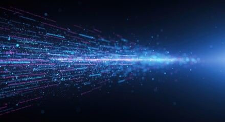 Abstract Digital Data Flow: Futuristic Code Stream with Glowing Particles.