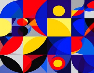 Vibrant geometric shapes in a colorful grid