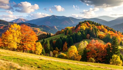 Autumnal mountain landscape, vibrant foliage