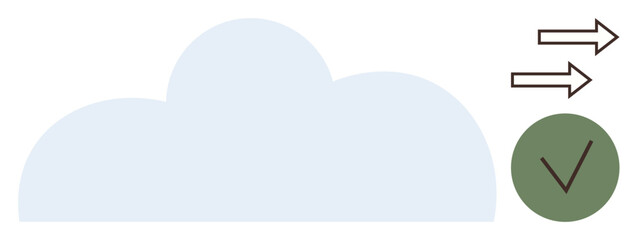 Blue cloud with upward arrows and a green checkmark symbolizing secure cloud storage, data transfer approval, and file backup. Ideal for technology, security, efficiency, and accessibility in digital