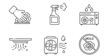 Fototapeta premium Mold Remediation Icon Set in Minimalist Style on Transparent Background
