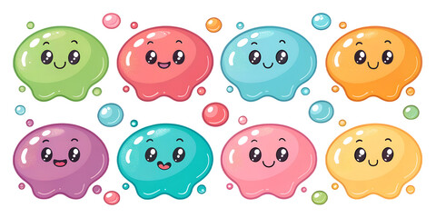 Bubble & Blob Stickers PNG Set &ndash; Abstract Colorful Shapes, Groovy Flat Cartoon Illustrations, Transparent Background