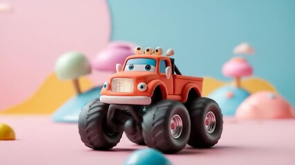 Playful Monster Truck Soaring Through a Pastel Wonderland - Powered by Adobe