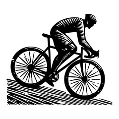 Obraz premium Professional Cyclist Riding Bicycle Sporty Activity Black and White Outline Line Art Drawing Vintage Engraving Style Illustration