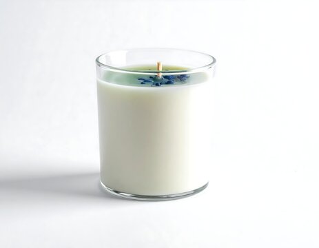 A cylindrical candle in clear glass