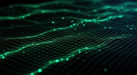 Abstract Green Network: Futuristic Digital Grid with Glowing Dots