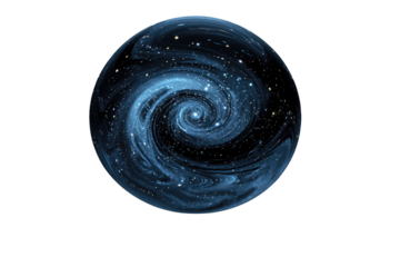 A swirling galaxy captured within a transparent sphere, a mesmerizing cosmic artwork. background removed