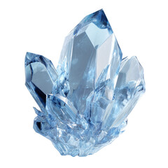 Obraz premium A stunning, transparent blue crystal cluster, isolated on transparent background, showcasing its intricate facets and sharp edges. background removed