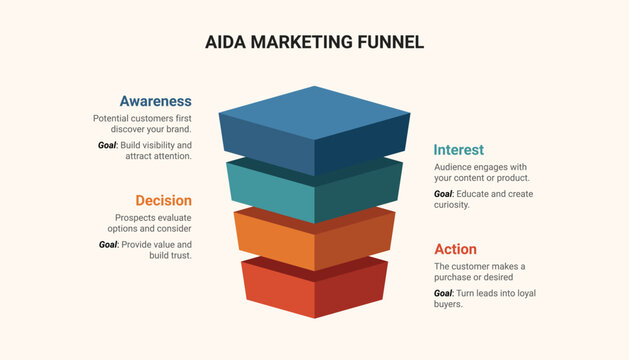 AIDA marketing funnel diagram infographic