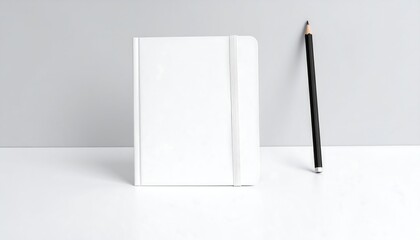 White notebook and pencil on a white surface