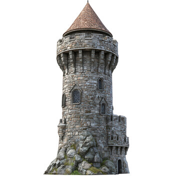 Large stone tower with a red roof