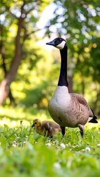 Canada goose and gosling in park