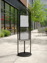 Black metal outdoor information kiosk with two clear panels