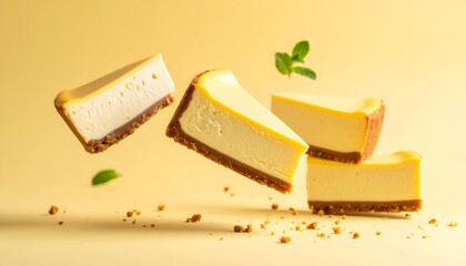 Cheesecake slices in mid-air (1)