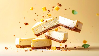 Cheesecake slices in mid-air (2)