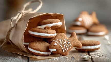 Gingerbread cookies with icing, in a paper bag