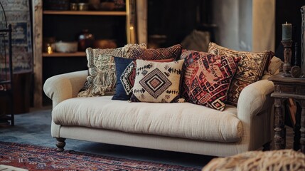 Patterned cushions sofa