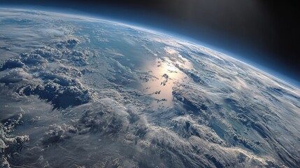 High dynamic range image of Earth from orbit, with solar reflections on clouds and ocean surfaces enhanced. stock image, hd quality,
